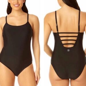Hurley Black Strappy Back Classic Full Coverage One Piece Swimsuit size S EUC